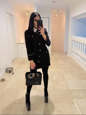 Black Tweed Mini dress with gold buttons